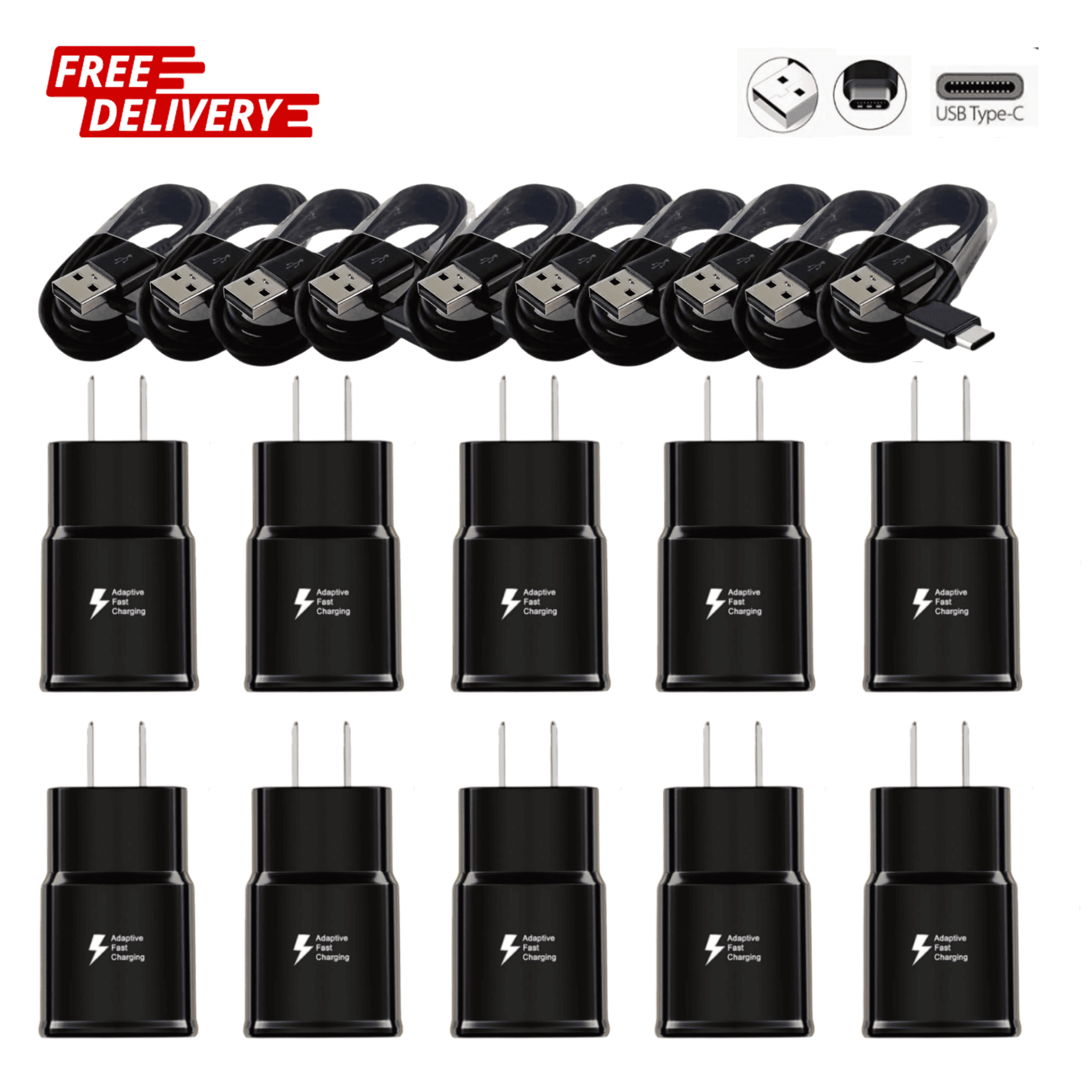 TEMU Local Warehouse Is Super Fast 5pcs Adaptive Fast Charger With Usb Type-c Cable & Usb A Wall Adapter, 15w For Galaxy S23, S10, Note 10+, 15 Pro - White/ Black, Us Plug, 4ft Cable, Data Transfer