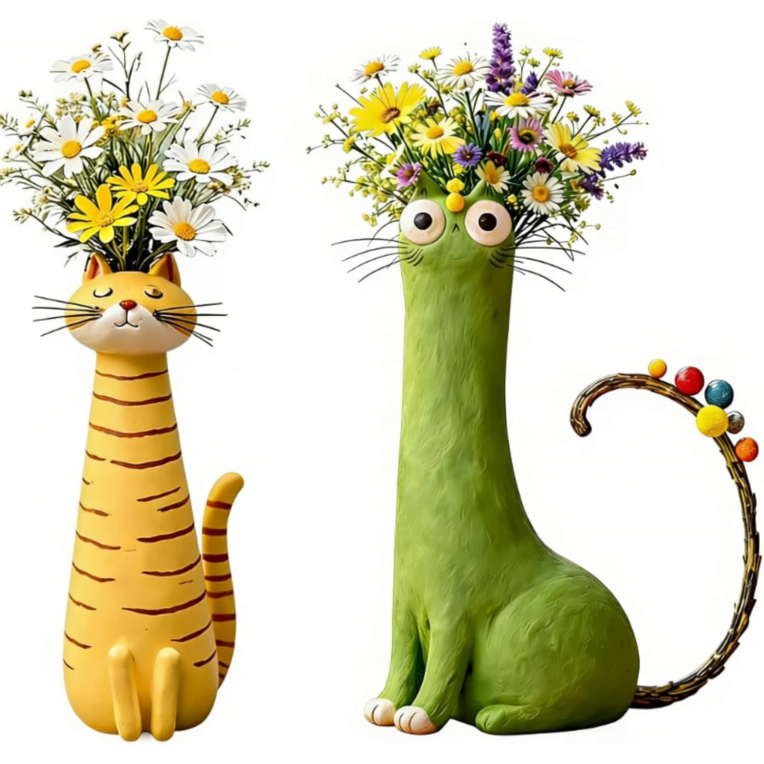 TEMU Handcrafted Quirky Cat Vase, Whimsical Cat Flower Vase, Animal-shaped Vase Qrnaments, 7.5 Inch Funny Kitty Planter For Desk, Shelf, Boho Home Decor, Unique Gift For