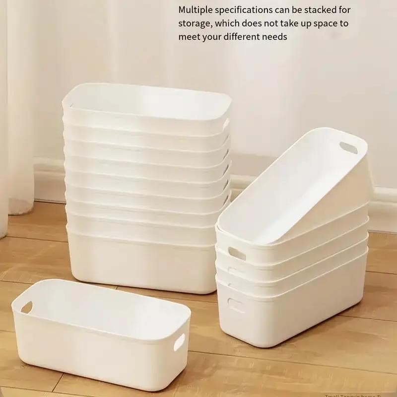 TEMU 15pcs Stackable Plastic Storage Box With Handles - Multi-functional Finishing Basket For Homes, Offices And Wardrobes - Durable Stationery, Cosmetics, Socks, Lingerie, Space-saving Drawer Tissue