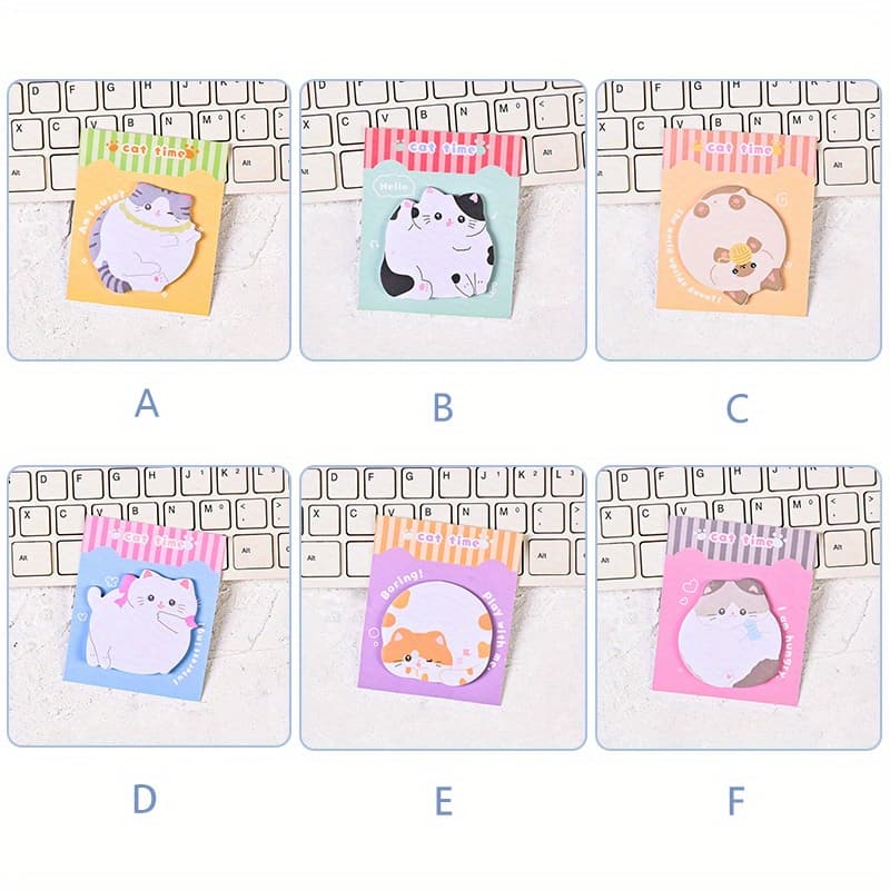 TEMU 6-pack Of 180 Sheets, Per Pad, Cute Cartoon Cat-shaped Sticky Notes, Creative Kitten Pads, Reusable Sticky Notes