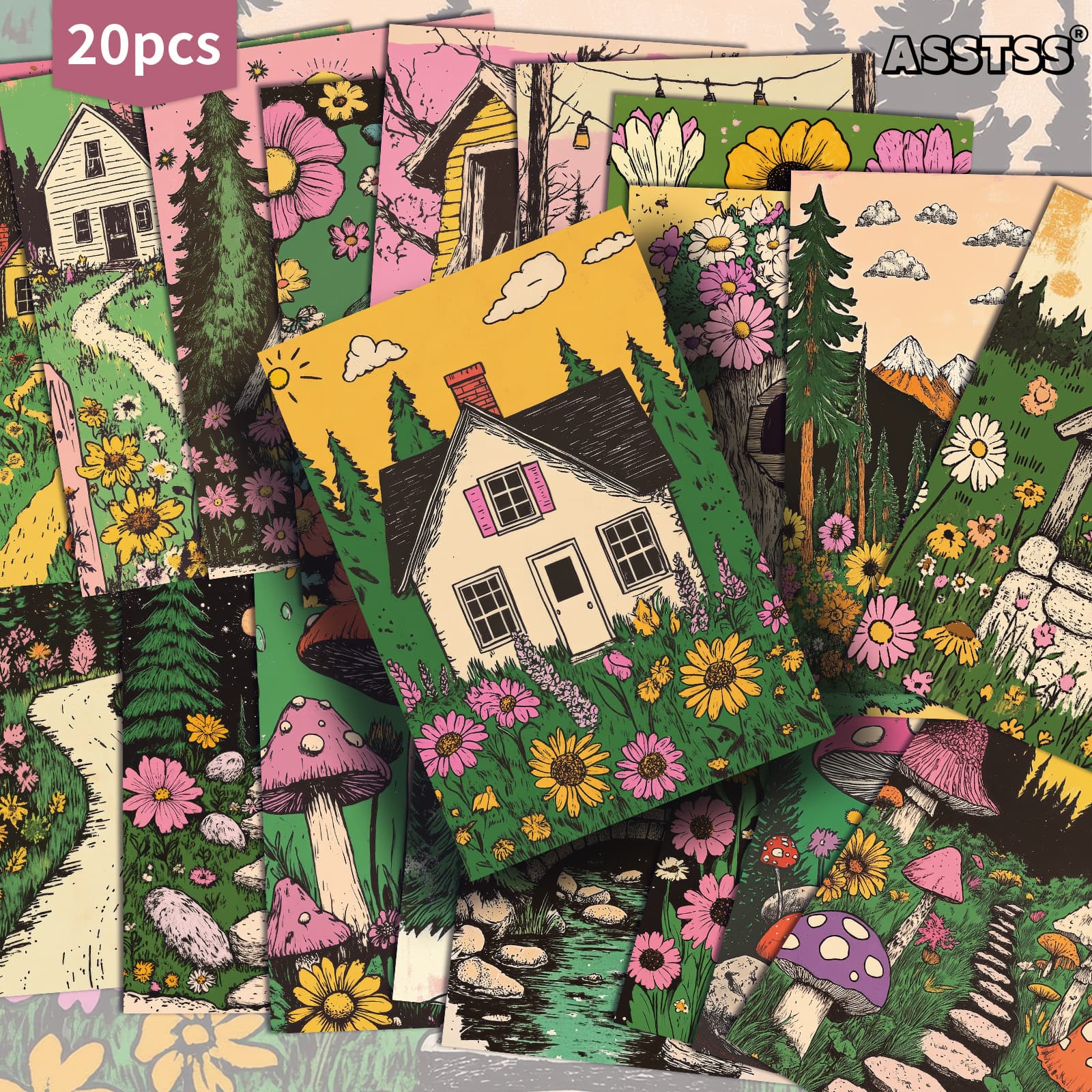 TEMU 20-pack Asstss Graffiti Art Garden Greeting Cards - 4x6 Inches Retro Junk Journal Paper, Classic Pinup Illustrations Collectible Decorative Painting Cards For Scrapbooking And Crafting