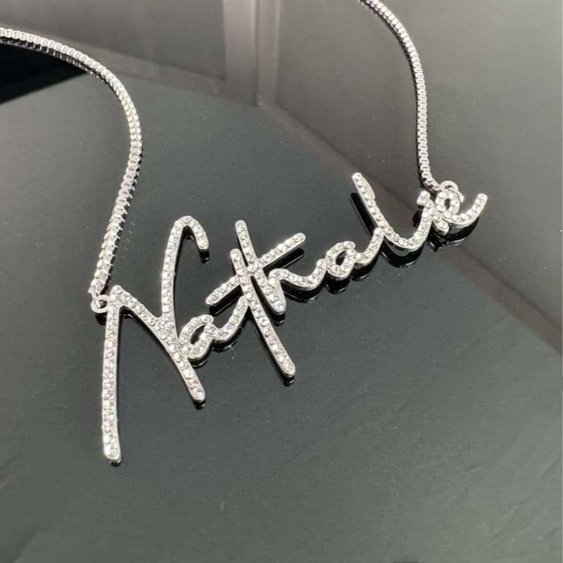 TEMU Personalized Bling Nameplate Necklace - Custom Name/number/script Pendant With Box Chain, Custom Gift Suitable For Weddings, Parties, Casual Attire - ' Fashion Gift