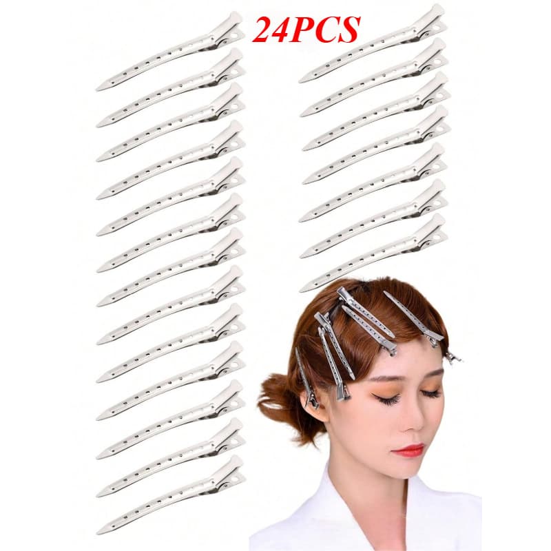 TEMU 24/39/60pcs Hair Clips Set-metal Duckbill/alligator/roller Clips For Women's Styling, Salon-quality Hair Additions For Thick/curly Hair, Gifts (gray)