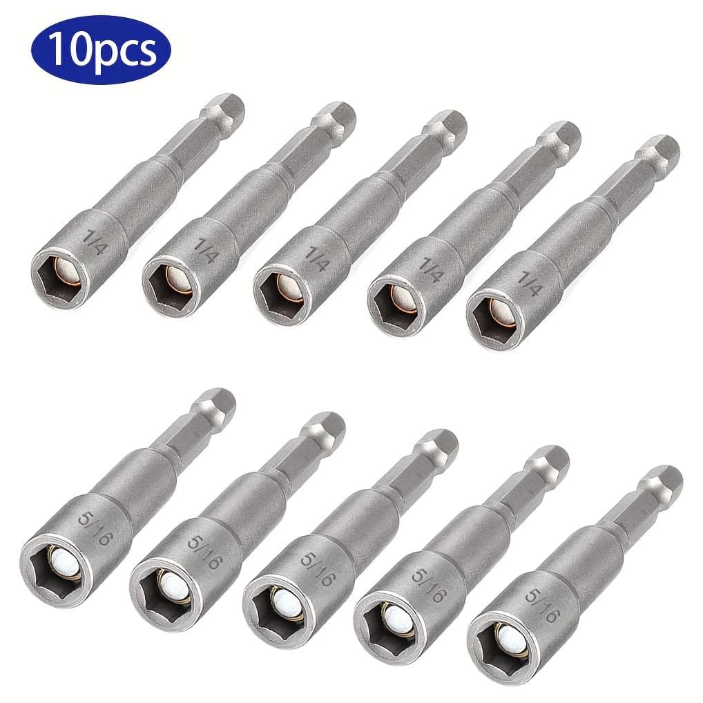 TEMU 10pcs Set Of 1//16 Magnetic Nut Driver Bits, 1/4inch Screwdriver Nut Drill Bit, Suitable For Impact Drills, Socket Adapter Hex Nut Driver Bit Set, 65mm Length