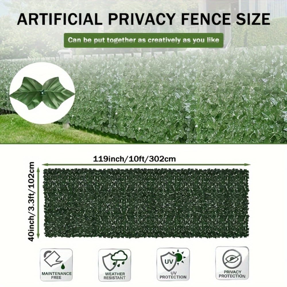 TEMU 119 X 40 Inch Artificial Ivy For Privacy Screen Realistic Faux Greenery Wall Panel For Outdoor Home Garden And Patio Decor Perfect For Privacy And Aesthetic Enhancement With Liquid Cleaning Brush
