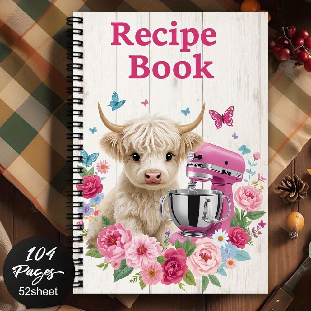 TEMU 1pc Cute Highland Cow Recipe Spiral Notebook, Your Own Recipes, Personal Recipe Organise, , Perfect For Cooking Enthusiasts, Meal Planner, Ideal For Collecting Recipes