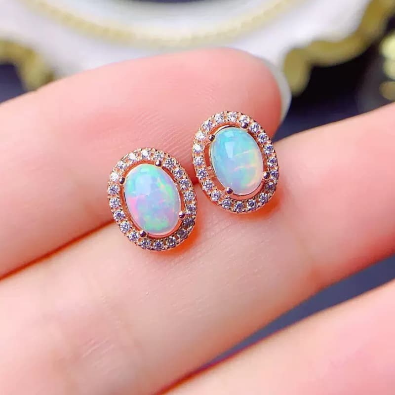 TEMU 1 Pair 5*7mm Opal S925 Sterling Silvery Stud Earrings| Play-of-color/ Minimalist Style For Halloween, Black Friday& Christmas Gifts, Holiday Presents, Elegant Studs, Fine