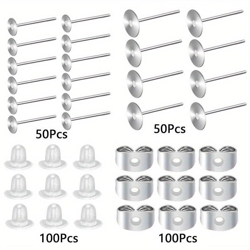 TEMU 2d Flat - 300pcs Of 304 Stainless Steel Round Earring Posts With Backs - Hypoallergenic Components For Jewelry Crafting