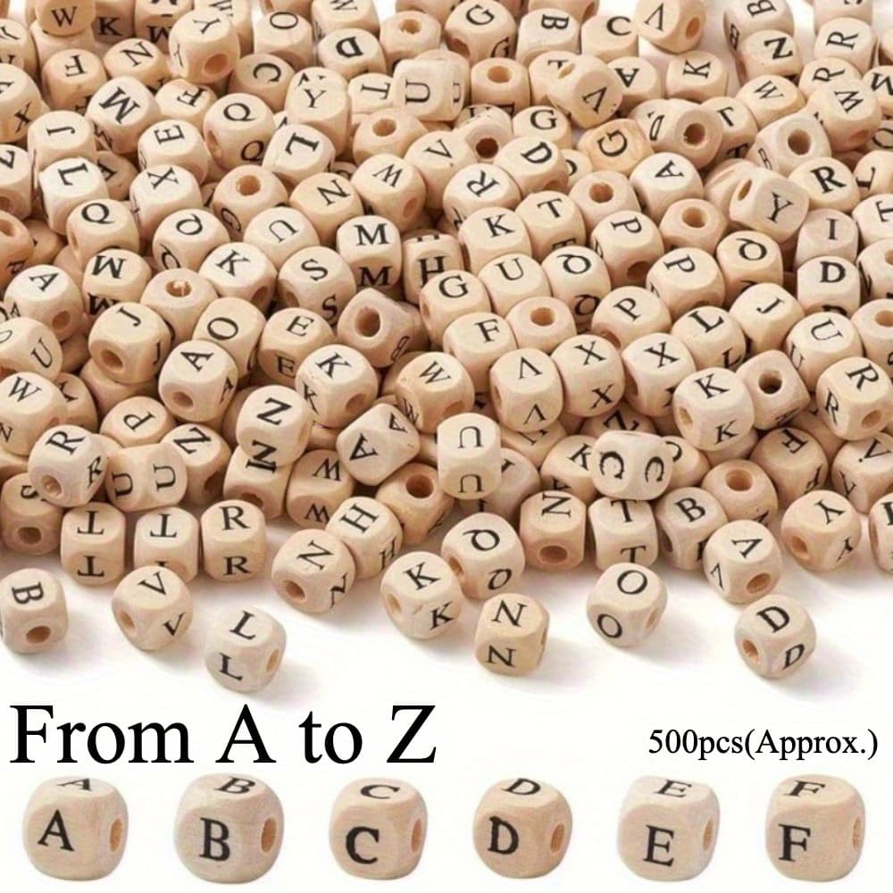 TEMU 500pcs Complete Alphabet Wooden Beads Set - 10mm Square Cube Letter Beads For , Crafts & Gifts - Ideal For Christmas, New Year, Birthdays, Beads For Jewelry Making