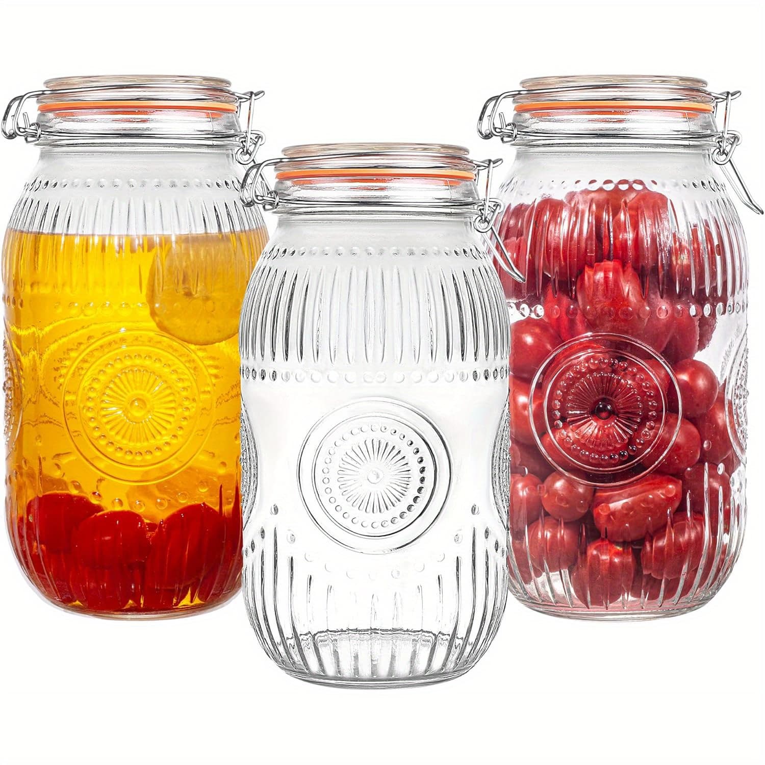 TEMU Wide Mouth Vintage Mason Jars With Airtight Lid 64oz 2 Quart, Canister Quart Jars For Kitchen Storage - For Coffee, Sugar, Beans 3 Pack