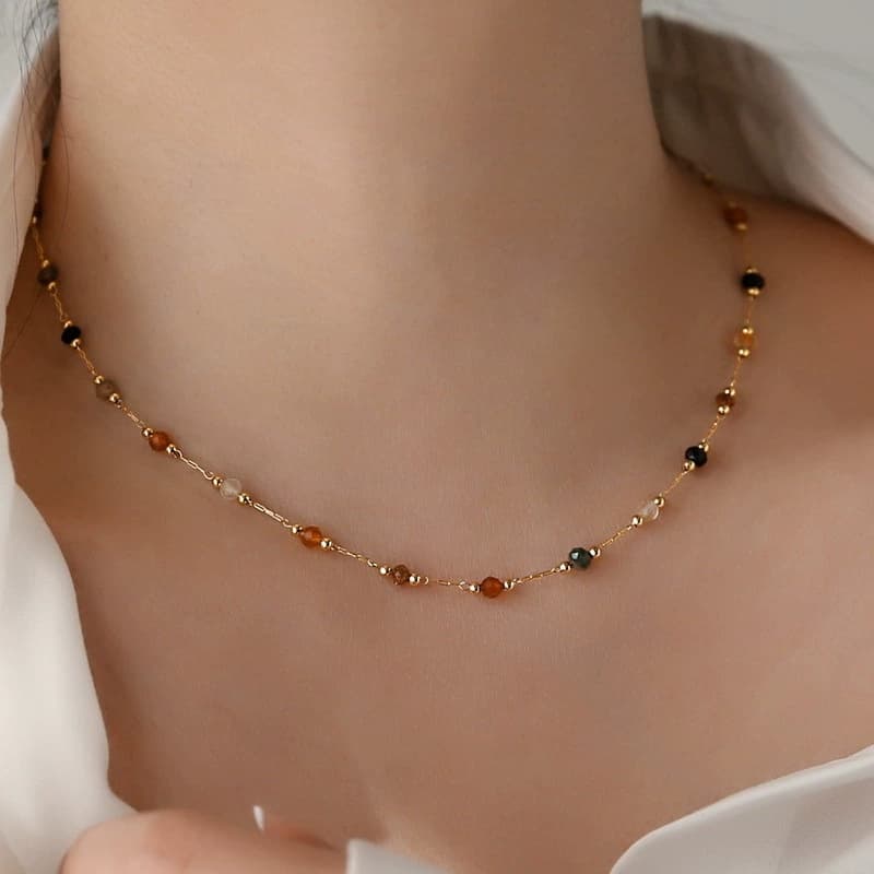 TEMU Kc Gemstone Beaded Necklace For Women | Elegant Minimalist Chain, Daily/ Vacation Versatile, Sophisticated Style