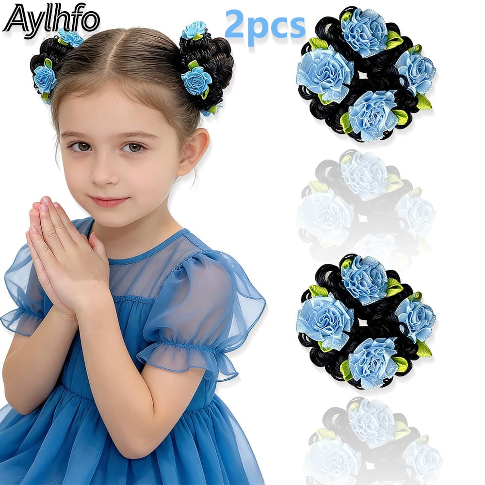 TEMU 2pcs Aylhfo Spring ' Colorful Flower Wig Scrunchies, Cute Bohemian Style Fabric Flower Wig Ponytail Hair Ties, Suitable For Daily And Holiday Party Wear