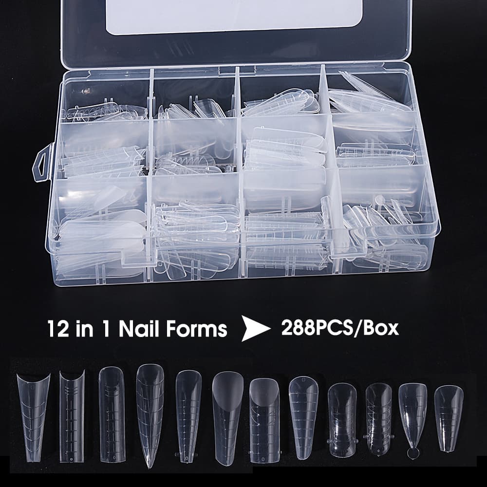 TEMU 288pcs/case Dual Forms Nail Mold 12 Types 12 Sizes Full Building Nail Forms Auxiliary Extension Nail Tools False Tips Nail Extension Upper Forms Top Mold