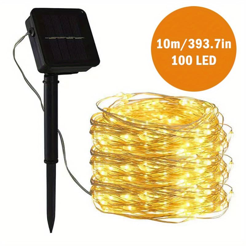 TEMU Outdoor Solar Light String, 10.0 Meters, 100 Led Solar Fairy Light With 8 , Copper Wire Light Suitable For Christmas Courtyard, , Courtyard Decoration (warm White/colorful)