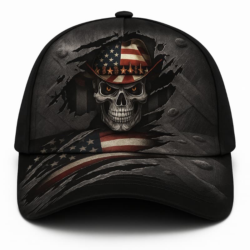 TEMU Officially Licensed American Flag Punk - Distressed Rip Design With Patriotic Skull & Flag On Black Unisex Hat For & (casual Wear Accessory)