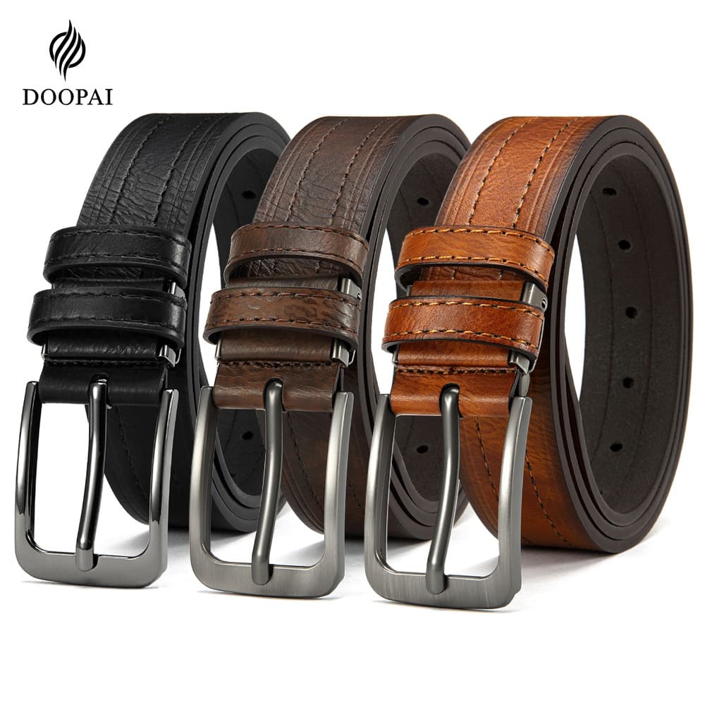 TEMU 3pcs Doopai Mens Belt, Leather Dress Belt Casual Wear Jeans Classic Belt 1.25", Adjustable Trim To , Christmas, With Box, Thanksgiving