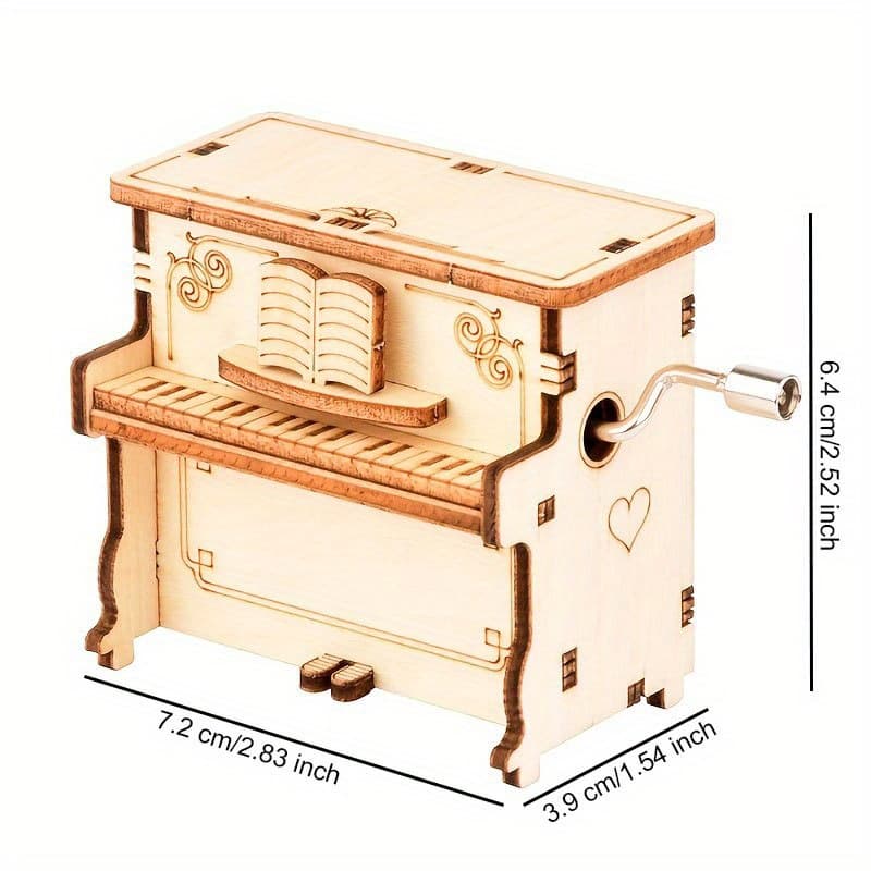 TEMU Diy Piano Hand Cranked Musical Box, Vintage Wooden Laser Engraved Music Box, No Electricity Needed, Ideal For Birthday Christmas Anniversary Gifts