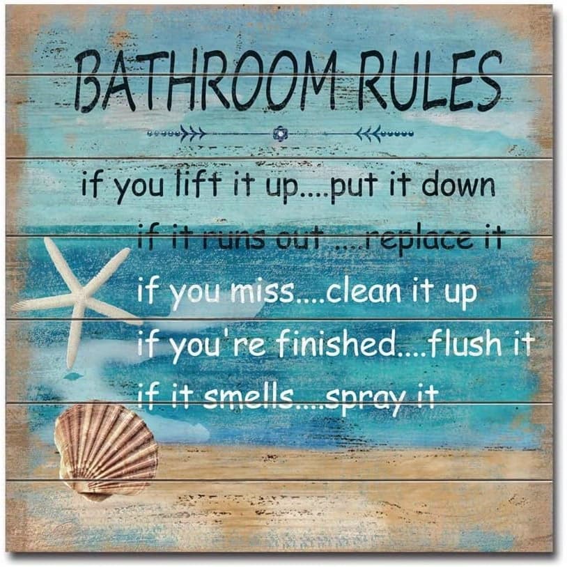 TEMU 2d Flat, 2d Flat, Wall Sign With Seashells Outlining Bathroom , Humorous Decor For The Restroom, Ideal Wall Art For A Beach House, Beach-themed Plaque
