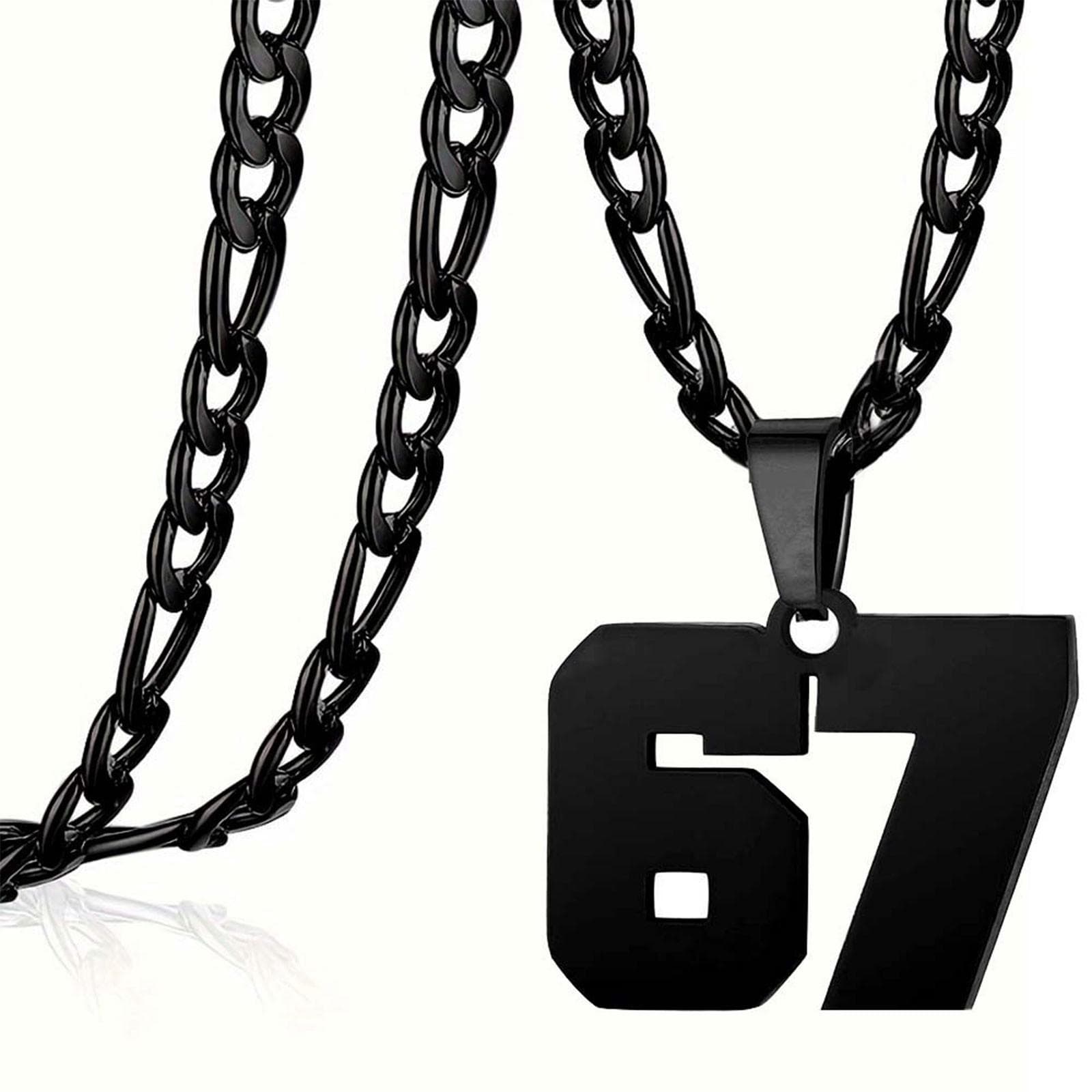 TEMU '67' Number Pendant Necklace - Minimalist Black Bezel Bone Chain, Daily Wear & Christmas Gift, Versatile For Birth Year 1967 ()
