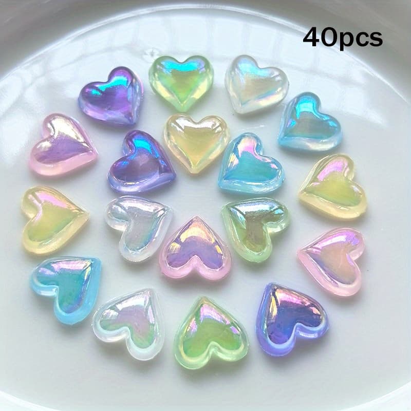 TEMU 2d Flat - 40/50pcs 0.51in Random Color Mixing Transparent Hearts Ab Colorful Acrylic Love Flat Bottom Handmade Jewelry Additions Materials