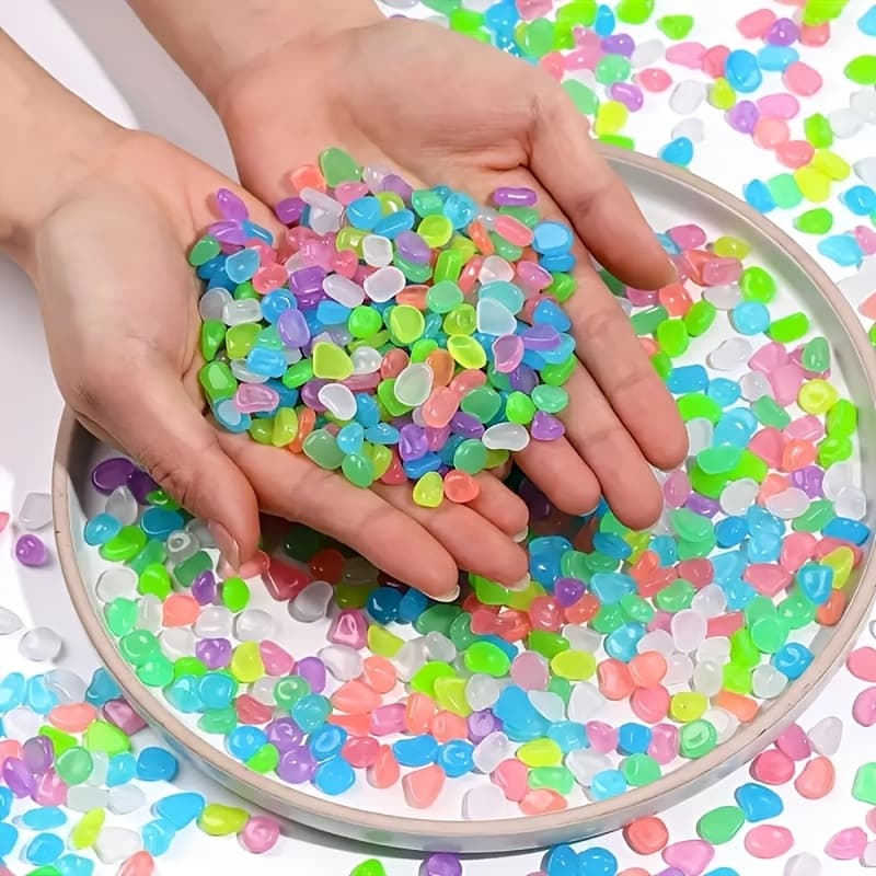TEMU 500 Glow Pebbles- Neon Glow, Low-maintenance Garden, Aquarium, Cellar, Vase Decoration- Indoor/outdoor Decor, Under Black Light- For Potted Plants, ,