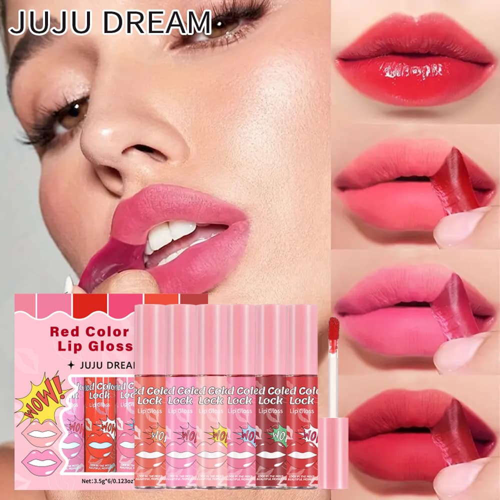 TEMU 6pcs Set -off Lip Stain - Long-lasting Matte Lip Gloss, Waterproof & Hydrating Formula, Pigmented Pink & Red Tones With Natural Finish, Easy To Apply And Remove, Ideal Holiday Gift For Women