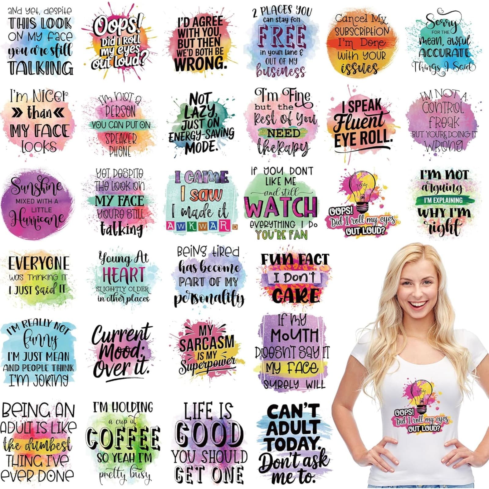TEMU 30pcs Of Humorous Iron-on Transfers For T-shirts, Ready To Press Dtf Transfers With Sarcastic Quotes, Fun Heat Transfer Vinyl For Bags, Pillows, And Clothing