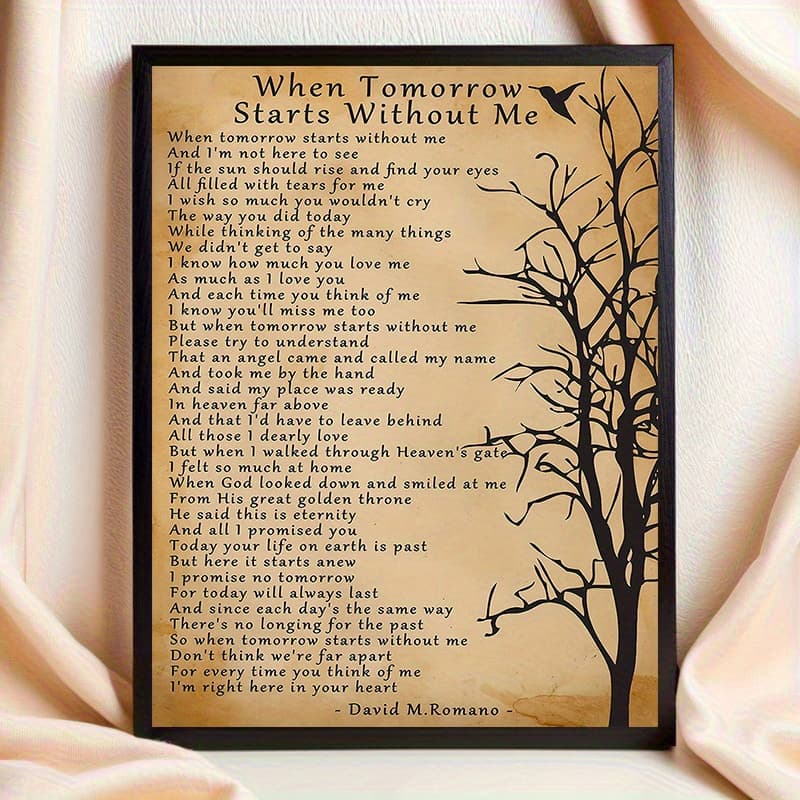 TEMU [2d Flat] 1 Canvas Art Poster "when Tomorrow Without Me" | Frameless Wall Decor With Poem And Bird Outline, Sympathy Gift, Home Decor Canvas, Memorial Wall Art