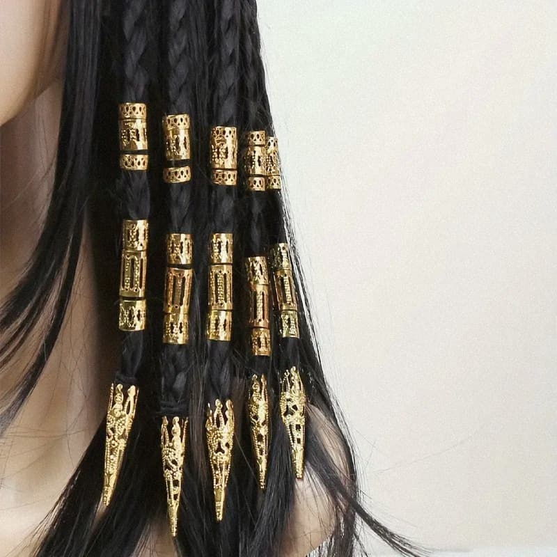 TEMU 50pcs Golden Hollow Hair Rings For Braids Metal Vintage Hair Cuff Pin For Dreadlock Women Female Hair Styling Accessories