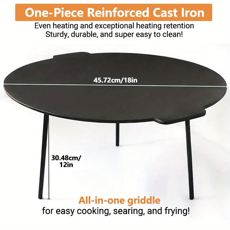 TEMU 1pc Large Cast Iron Grill Pan(flat Bottom, Easy To Clean And Removable)- Cast Iron- For Backyard Grilling