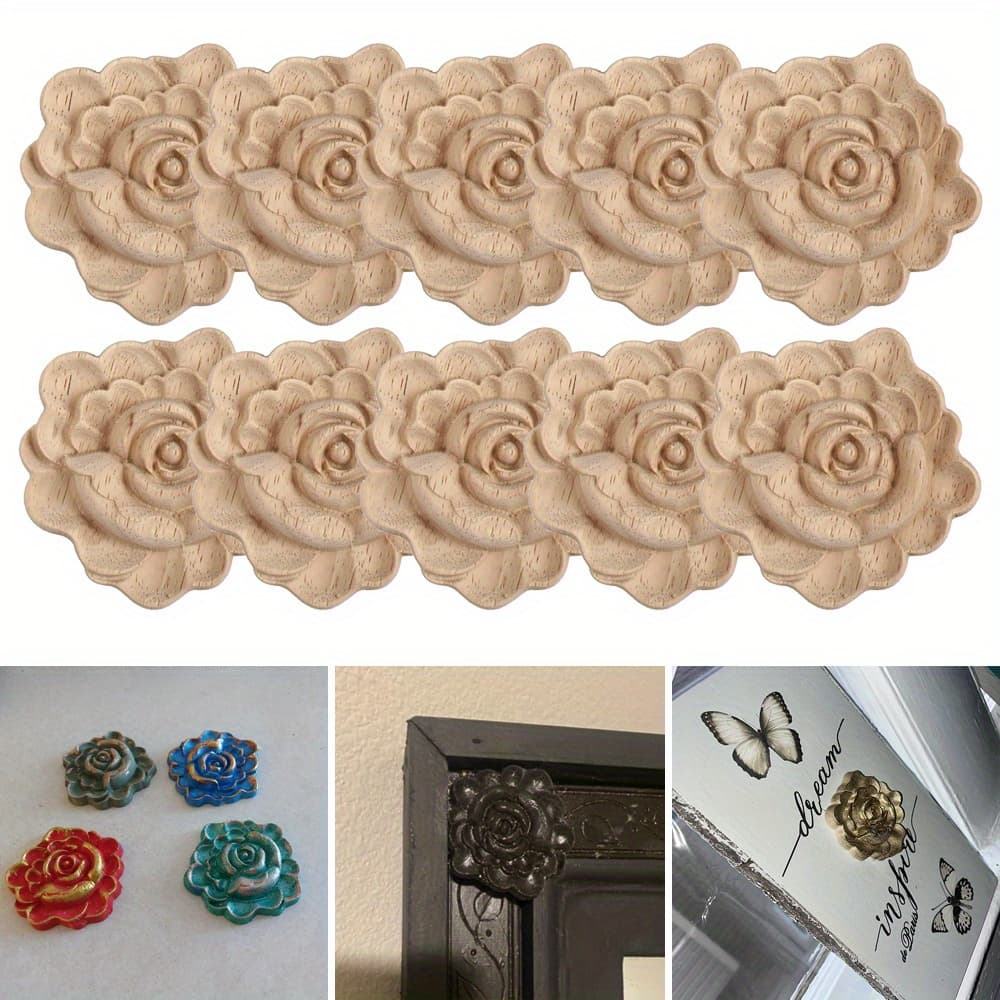 TEMU Set Of 10 -shaped Carvings, Unpainted, Perfect For Decorating Furniture Like Dressers, Beds, Doors, And Cabinets. Ideal For Projects, Each Piece Measures 2x2 Inches
