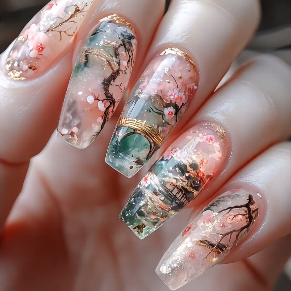 TEMU 24pcs Jiangnan Fake Nails Short T Advanced Chinese Style Jiangnan Wearing Armor Tablets
