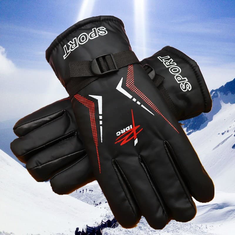 TEMU Winter Black Gloves, Warm Thickened Cotton Padded Gloves With Printed Skin-friendly Fabric, Men's Finger Gloves, And Windproof For Cycling