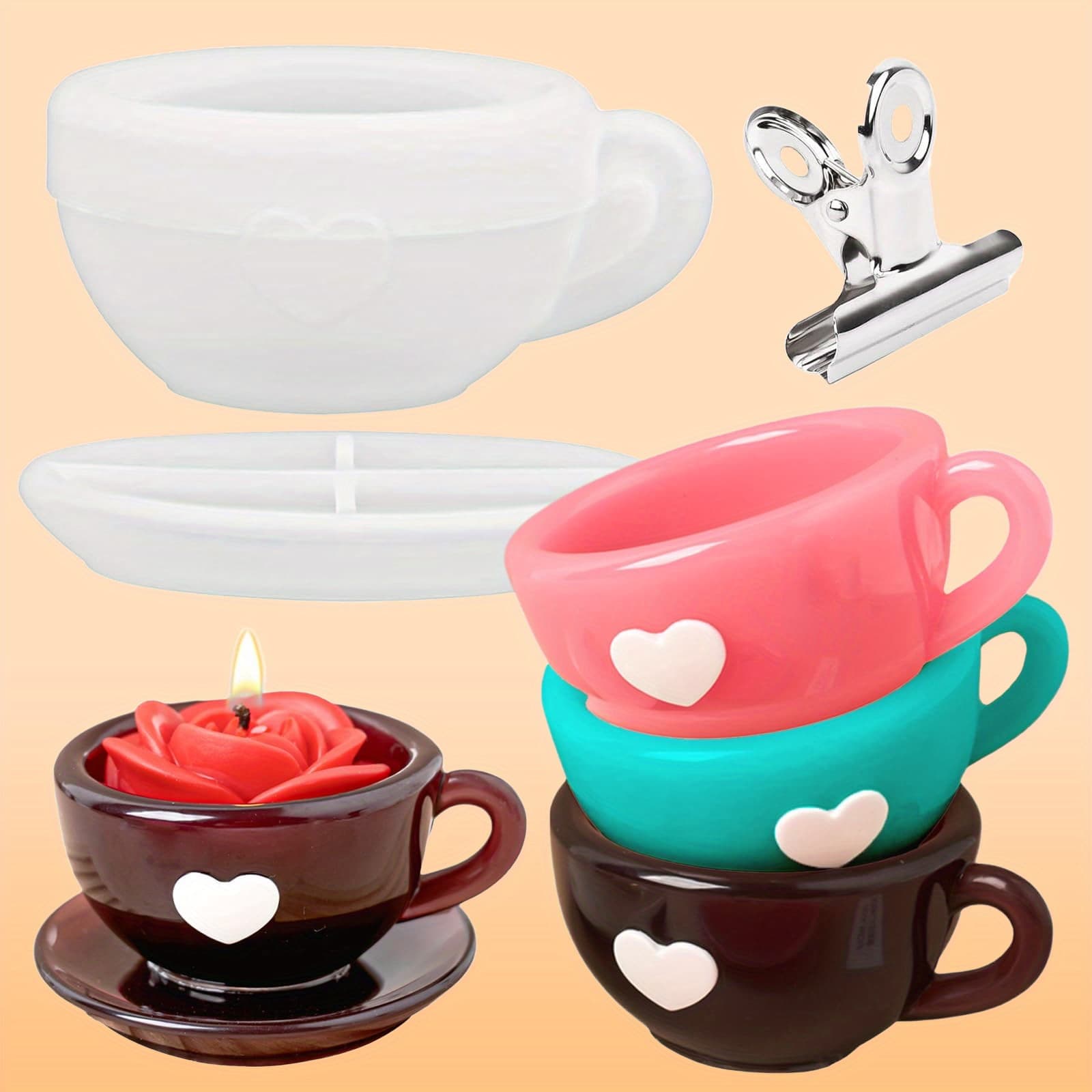 TEMU Silicone Molds For Epoxy Resin Casting, Including A Coffee Cup With Saucer, Candle Holder, Jewelry Tray, And Decorative Teacup Molds, Perfect For Gifts On Valentine's Day