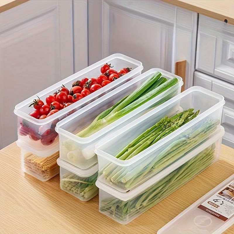 TEMU A Set Of 4 Storage Containers Designed For Scallions, Ginger, Garlic, Scallion Noodles, And Long Rectangular Hanging Noodles, Featuring A Food-safe Sealed
