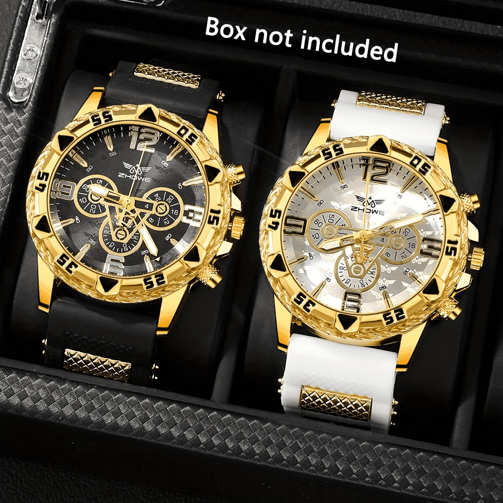 TEMU 2pcs Luxury Men Watch - Large Dial Silicone Strap | Sports Watch | Casual Watch | Business Watch | Quartz Movement