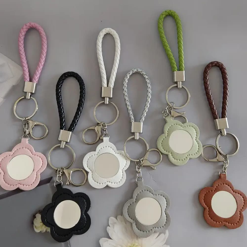 TEMU 6pcs Cute Flower Keychain With Mini Compact Mirror, Portable Pocket Makeup Mirror Bag Charm, Braided Strap Keyring For Women
