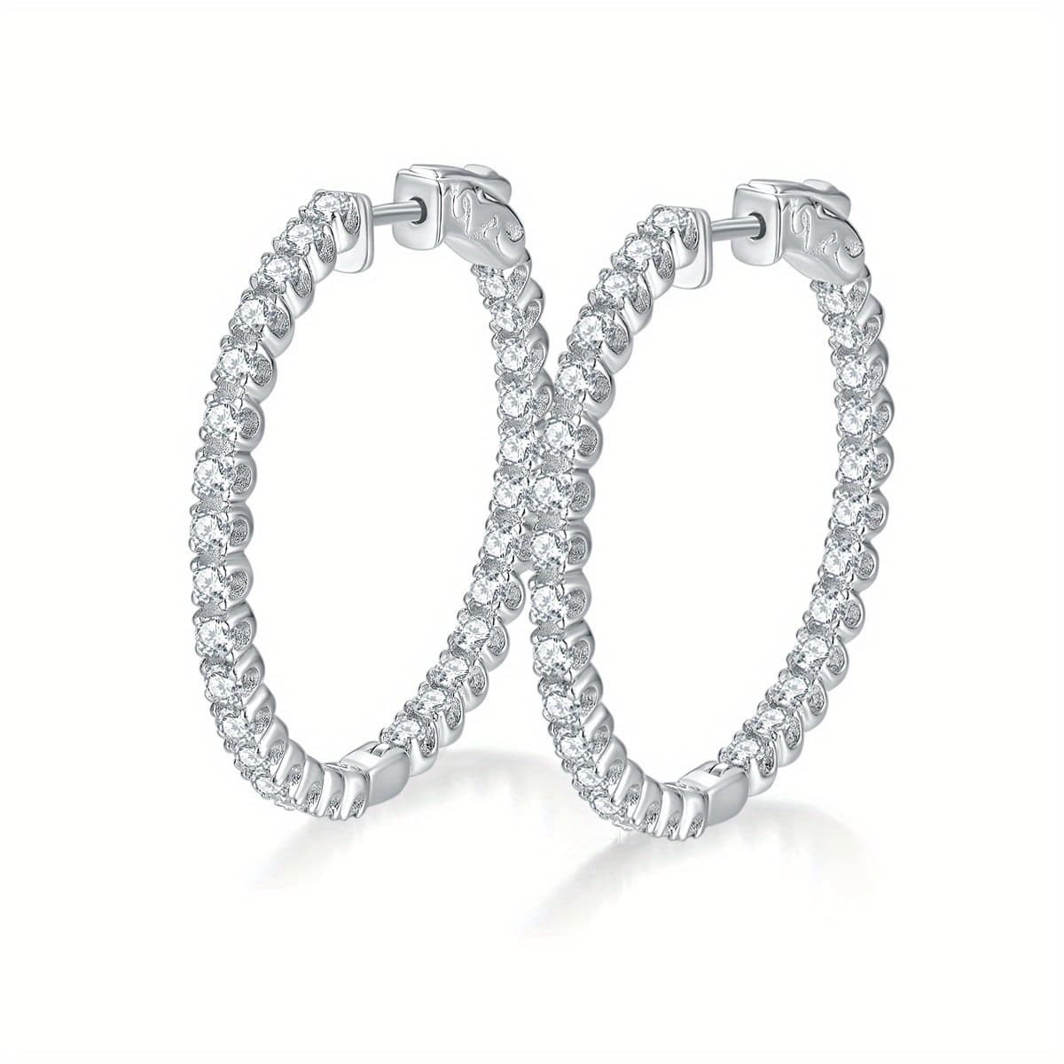 TEMU [elegant Moissanite Earrings] Elegant Moissanite Hoop Earrings| 925 Silver, 2.2g Silver Weight, Anniversary Gift, Holiday Present, Total Weight Of The Product (6.48g)