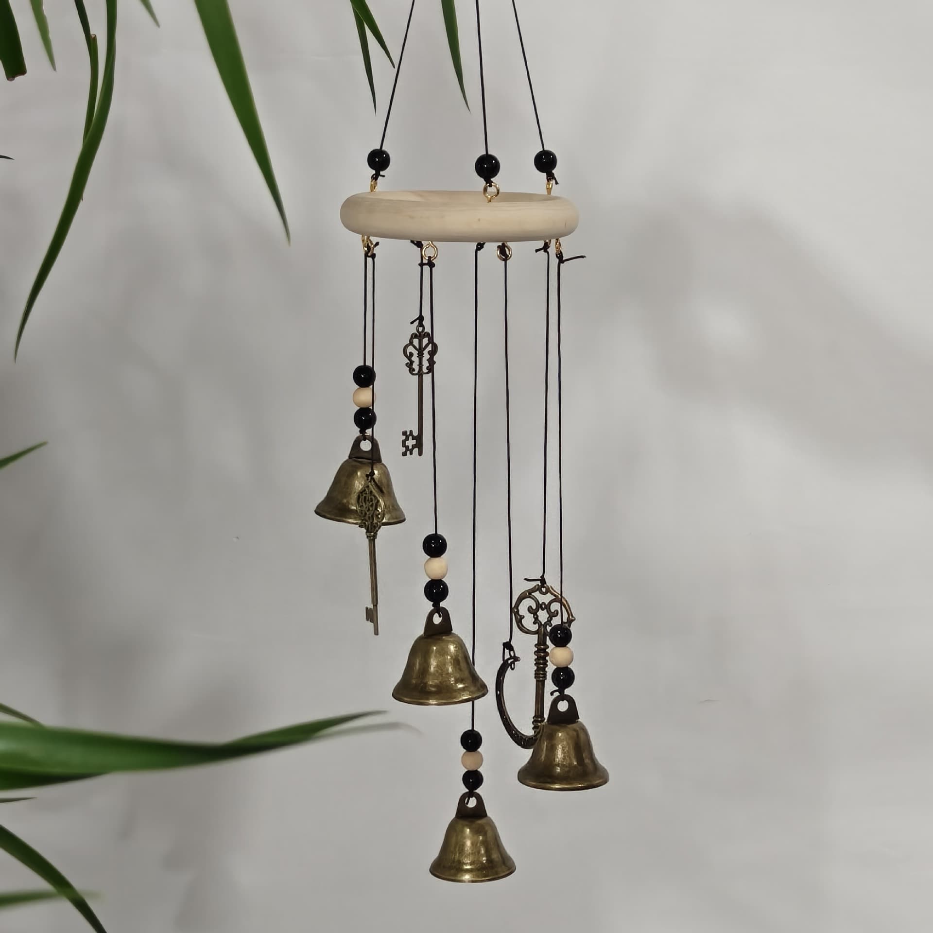 TEMU Handcrafted Wood Ring Witch Bell Wall Decor, Retro Metal Wind Chime, Bohemian Hanging Pendant For Garden & Home Gift, For Halloween