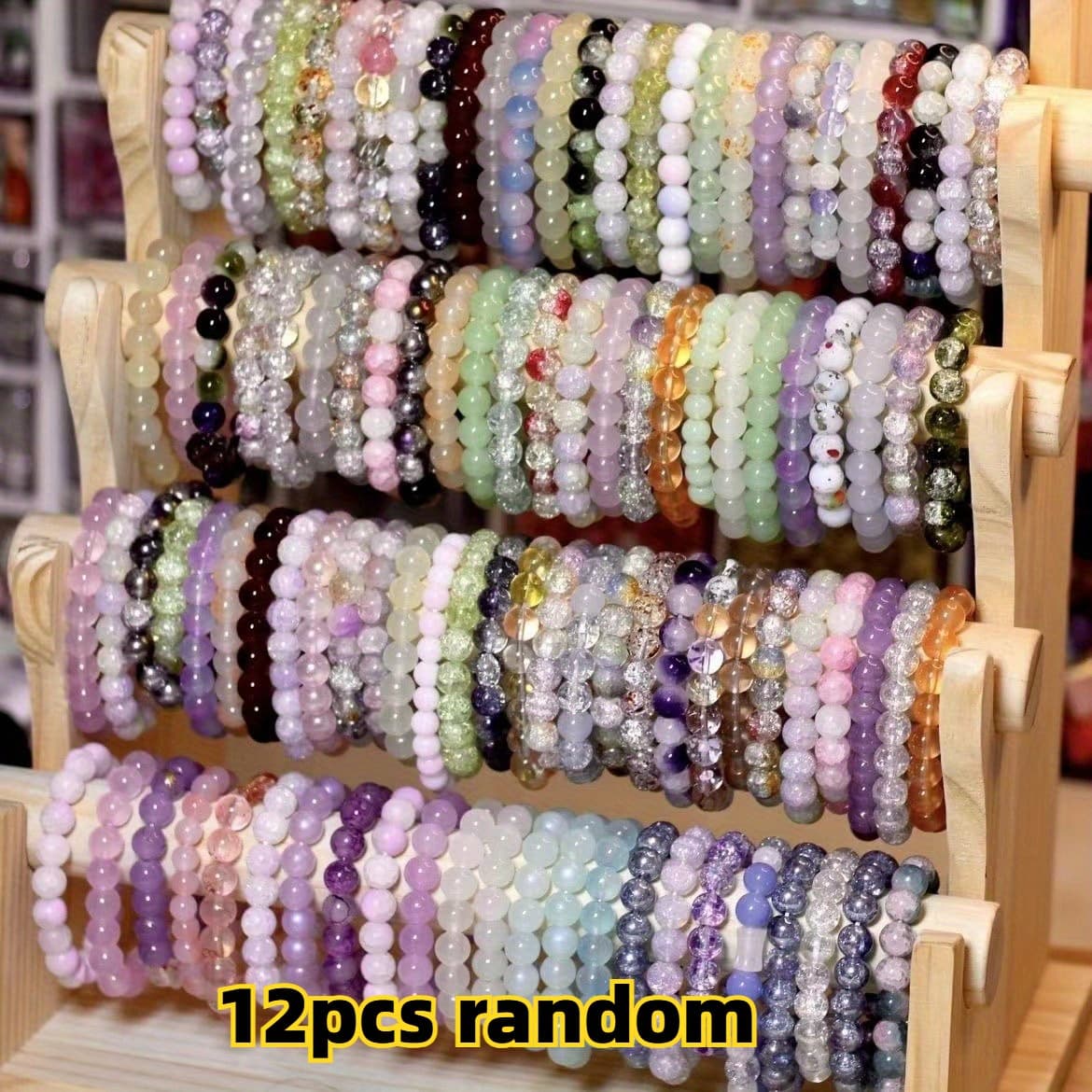 TEMU Random 8/ 12 Handcrafted Bead Bracelet Sets - Colored Glass Beads, Perfect For Casual Decoration And Vacation - Gift For Ladies, And Families