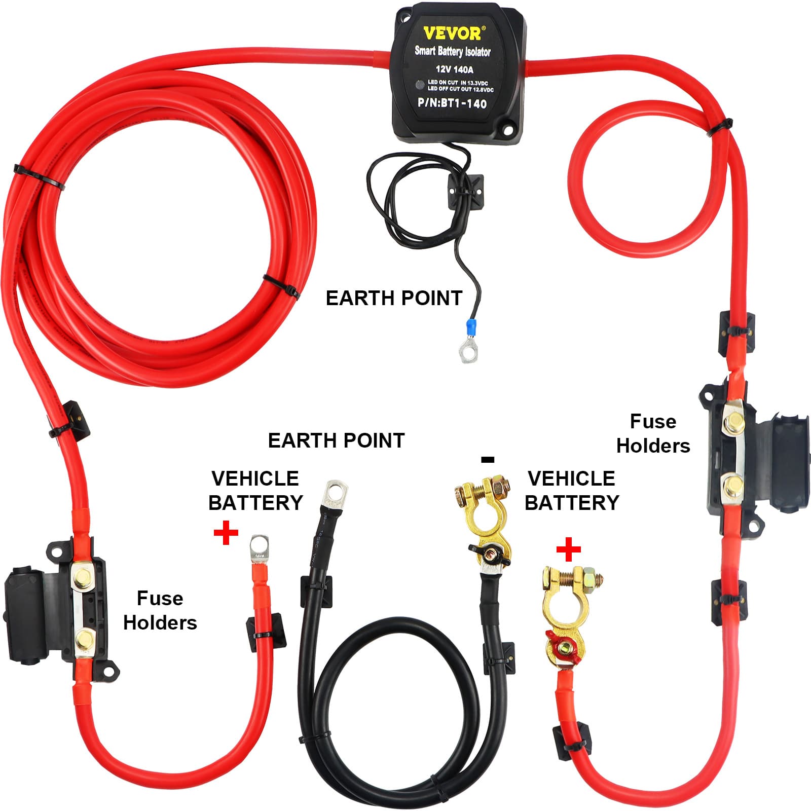 TEMU Vevor Split Charge Relay Kit, 6mtr 12v, Automatic Dual Battery Isolator Kit With 140amp Voltage Sense Relay Vsr, Compatible With Rv Marine Car Vehicle Truck Yacht Atv Utv Boats Workshop