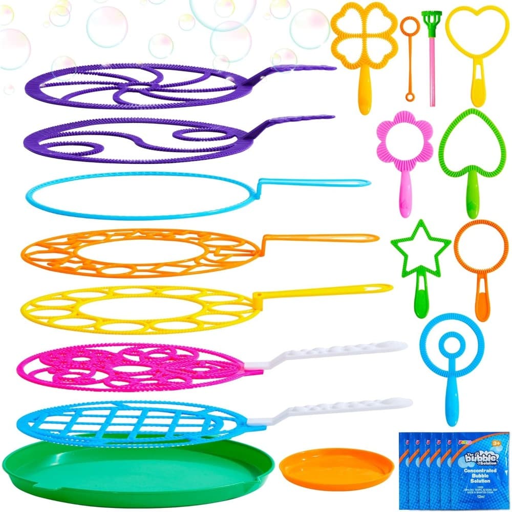 TEMU 18pcs Giant Bubble Wands Set Bulk, Large Bubble Maker With Tray & Solution, Summer Outdoor Kids Toys, Perfect For Easter Party Favors, Birthday Gifts & Outdoor Game Activities