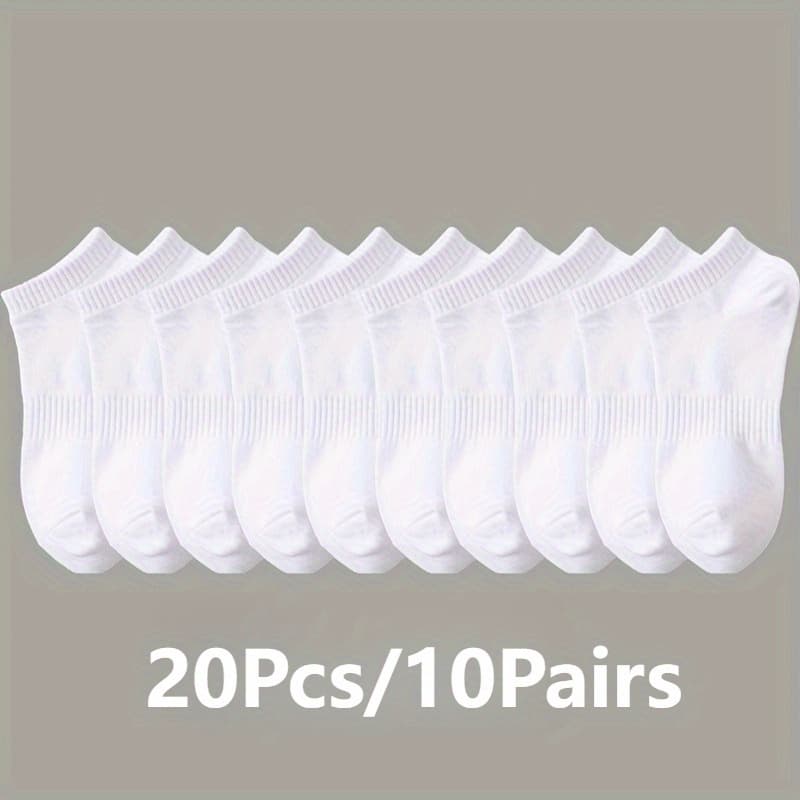 TEMU 20pcs/10 Pairs Of Unisex White Socks - Soft And Breathable, Designed For All With A Low-top Style, Perfect For Men And Women, Adorable Socks For Casual Use, Comfortable Ankle-length Socks