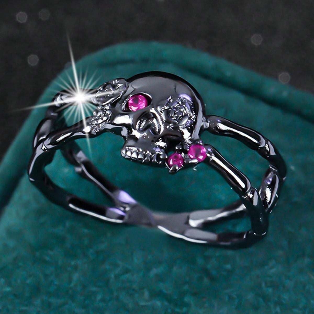 TEMU Chic Gothic Skull Ring With Cubic Zirconia - Perfect For & Halloween Parties, Fashion Accessory