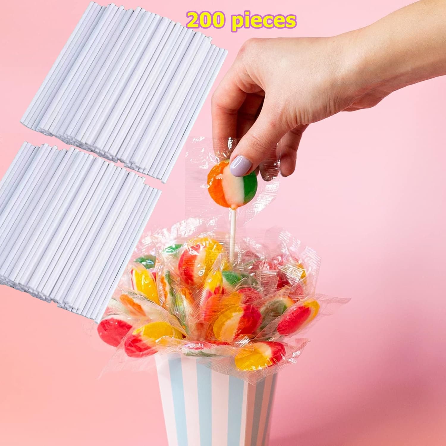 TEMU 200pcs Hollow For Lollipop Sticks, White Plastic Cake Pop Sticks For Lollipop Chocolate Candy, Baking Tools For Birthday Party Dessert Decoration