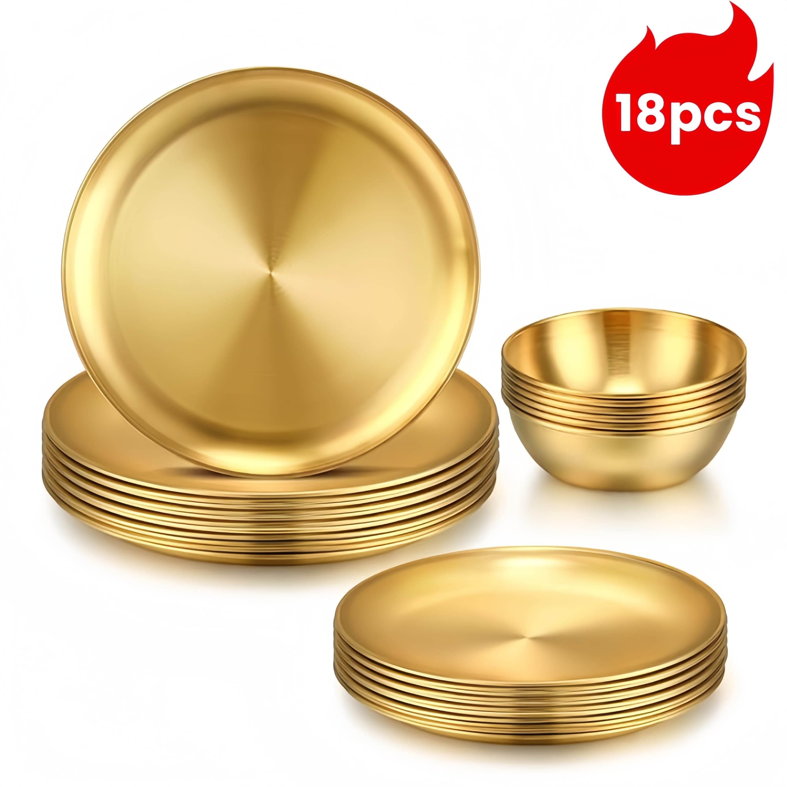 TEMU 18pcs Luxury Stainless Steel Cutlery Set - , Bowls, And Plates Stackable - Elegant Golden Cutlery For Parties, Banquets - Golden, For Barbecue, Picnics, Gifts, Cutlery