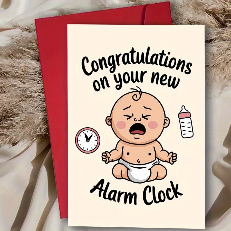 TEMU 1pc Funny Newborn Baby Congratulations Card Perfect For New Shower Or Birth Announcement Gift Includes Cute Baby Clock And Ideal For And Celebrating A New Arrival (envelope With Greeting