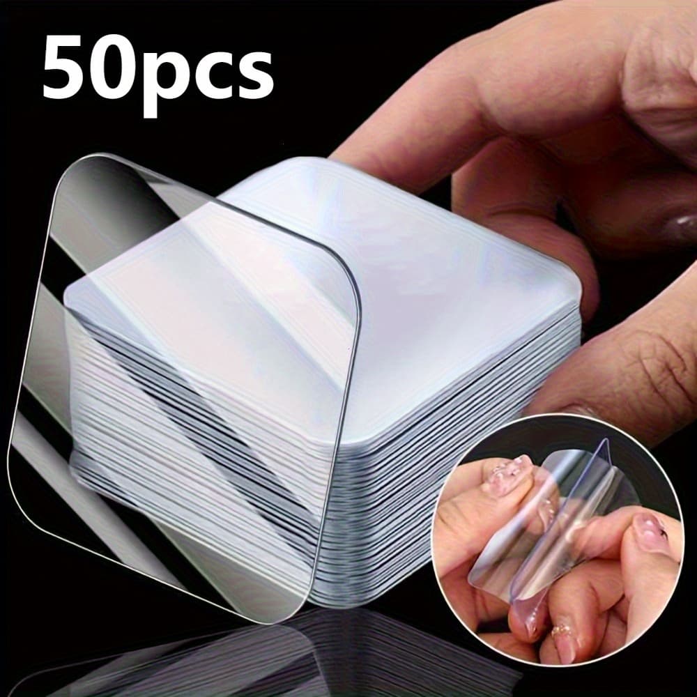 TEMU 50pcs Of Super Strong Double-sided Tape, Transparent, No Drilling Or Nails Required, Suitable For Such As Plastic, Glass, Metal, Stone, And Drywall