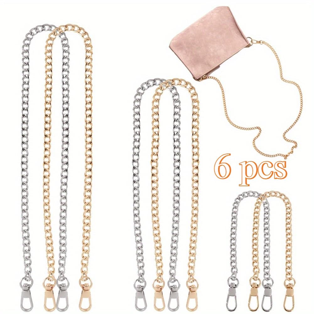 TEMU 6pcs Handbag Chain Set, 30/ 60/ 120cm Yellow & Silvery Metal Chains, Handbag Shoulder Strap & Hanging Accessory, Great Christmas Halloween Gift Idea, Diy Wallet Making