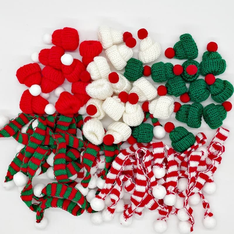 TEMU 50pcs Mini Christmas Hat And Scarf Set Mini Christmas Knitted Hat Santa Claus Mini Christmas Bottle Dollhouse Christmas Party Decoration